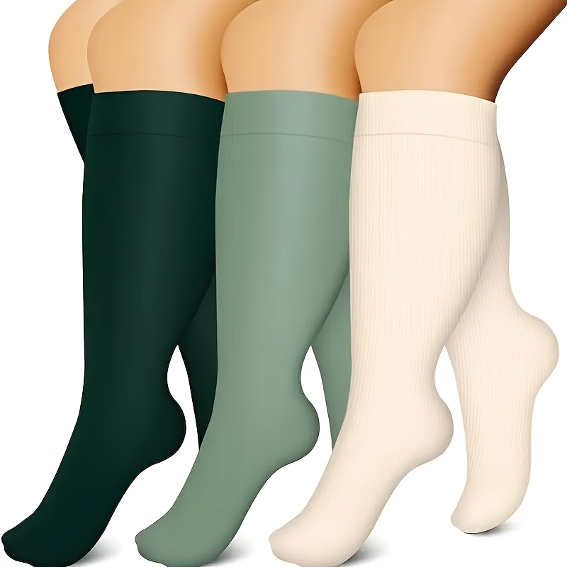 TEMU 3 Pair Of Plus Size Nylon Compression Socks, Comfortable And Close-fitting, Knee High Support, Ideal For & Cycling, Compression Gear