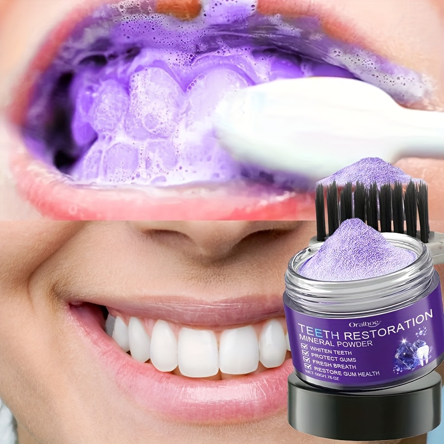 50g purple teeth restoration mineral powder     protects enamel promotes   teeth whitening product modern   mineral restoration powder Product details 2