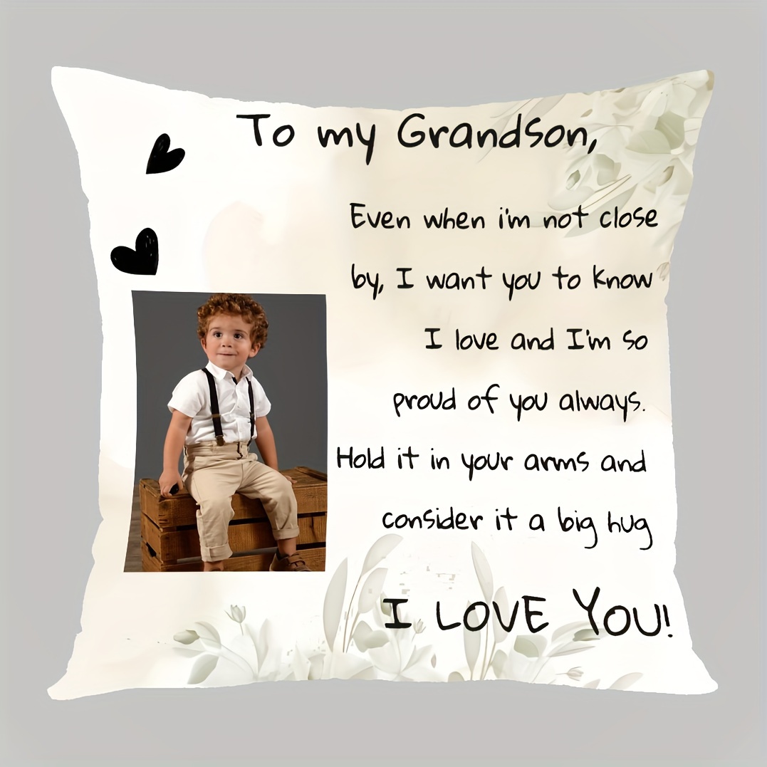 

Personalized Plush Pillowcase For Grandson - Custom 18x18 Inch, Single-sided Print, Perfect Gift For Living Room & Bedroom Decor, Zip Closure, Hand Wash Only (pillow Insert Not Included)