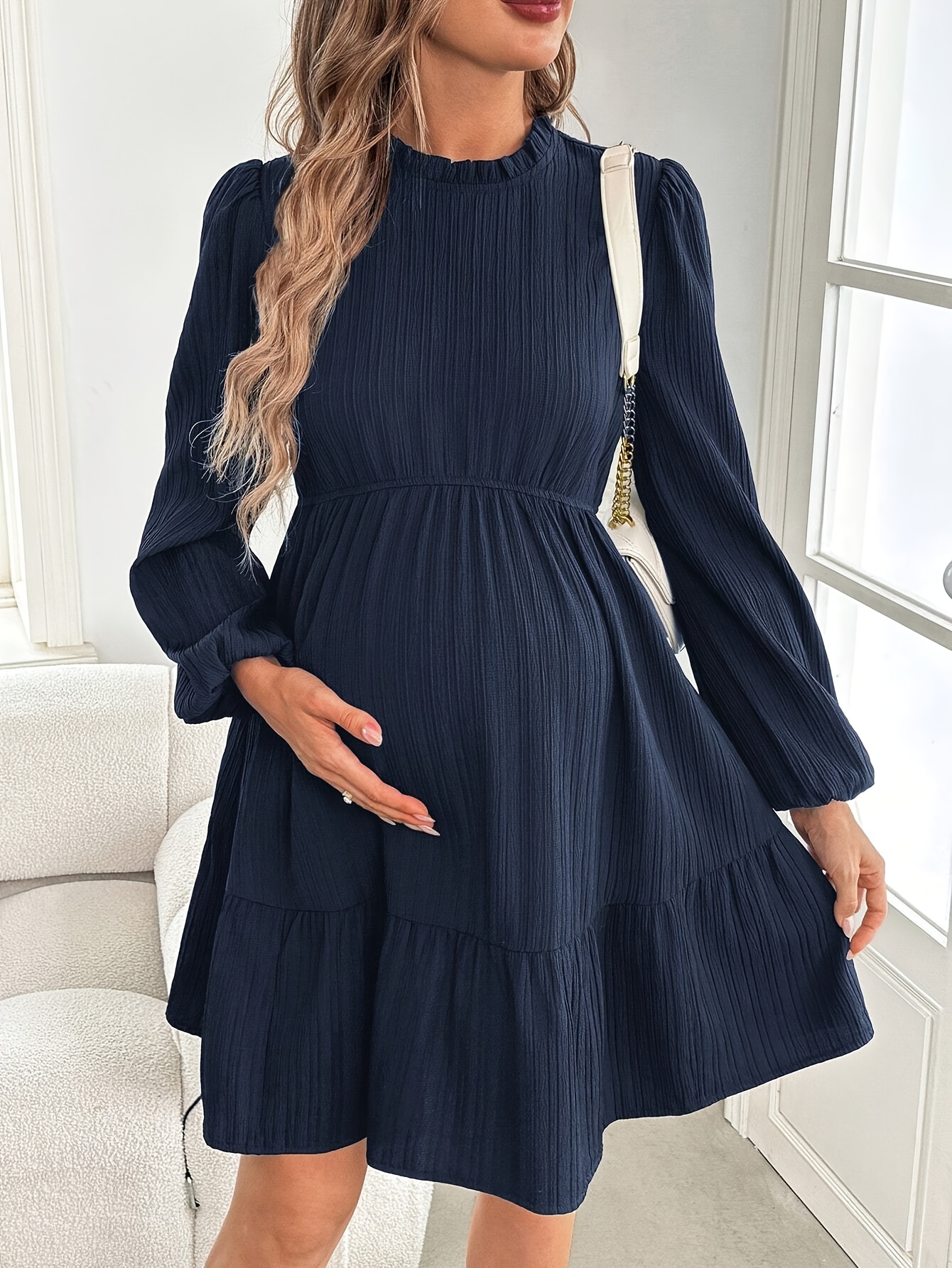 Elegant Green Maternity Evening Dress, Long Lantern Sleeve Slit Maternity  Dress