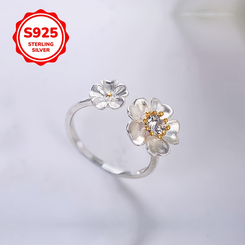 925 Silver Double Flower Daisy Camellia Ring Set