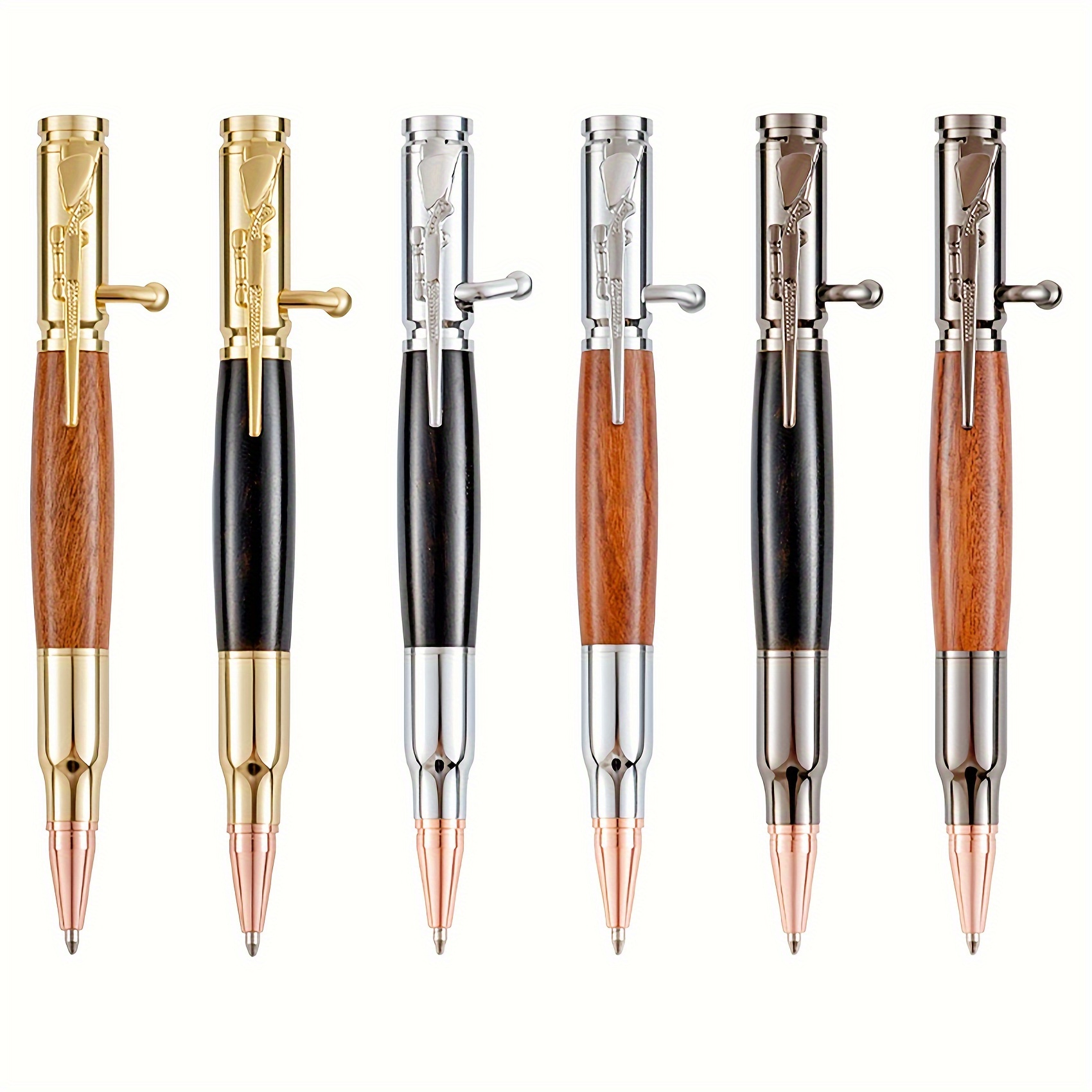 

Ambidextrous Ergonomic Bolt-action Pen, Medium Point, Retractable, Round Crude Wood Body With Rifle Design Clip By Huashilai - 1 Pack Multifunctional Luxury Bullet-shaped Metal Writing Instrument