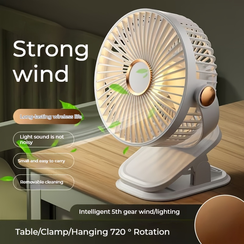 

Portable Clip-on Table Fan, 360° Rotatable, 5- Adjustable, , Rechargeable 18650 Lithium Battery, Usb Charging, Quiet For Bedroom, Office, Gym - 1200mah