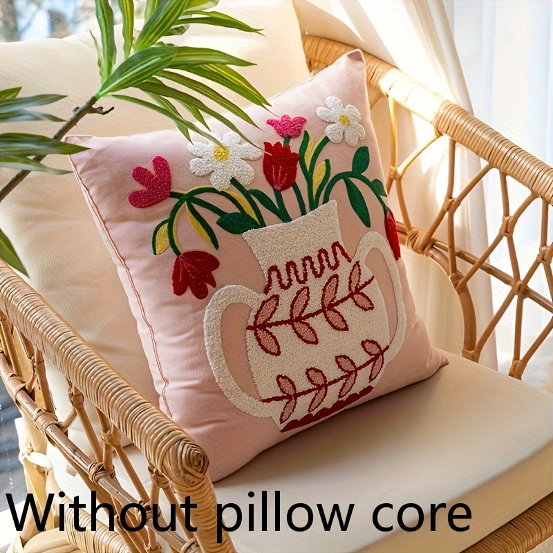 Image of 1pc French Tulip Rose Embroidery Pillowcase 17.71x17.71in Sofa Cushion Hotel Decor Pillowcase (pillow Insert Not Included)