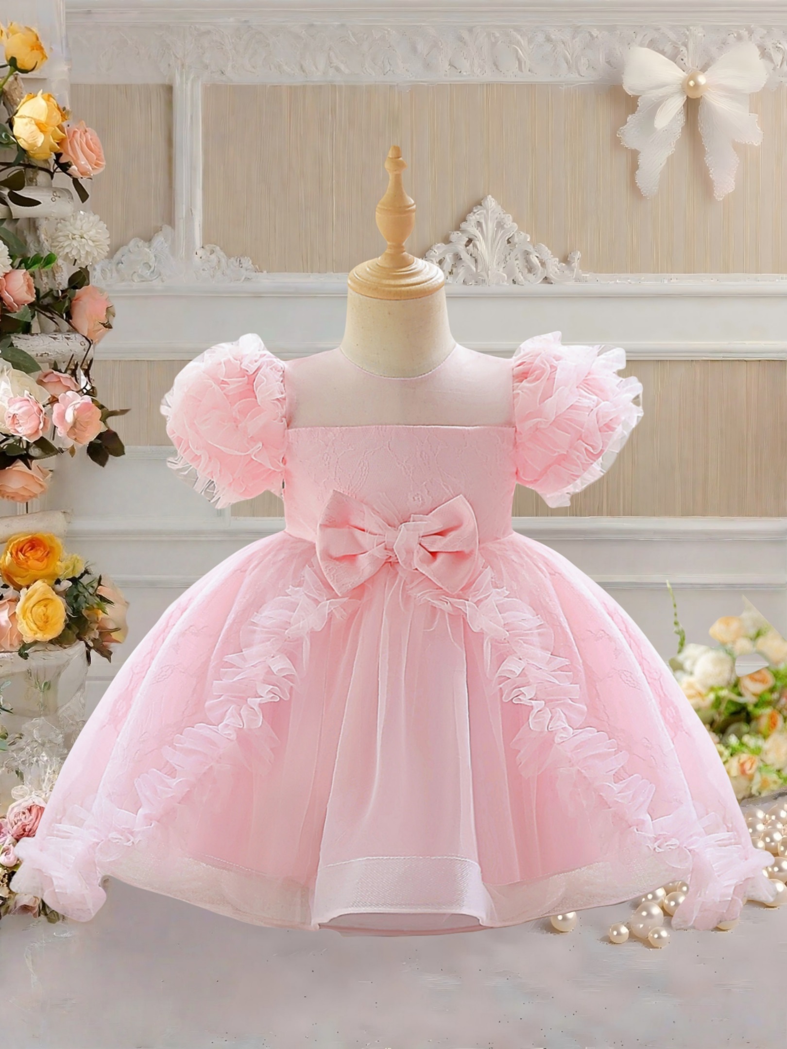 blue dress for baby girl Elegant Baby Girl Flower Girl Dress Toddler First Birthday Party Princess Dress, Pink / 5-6 Years (130cm)
