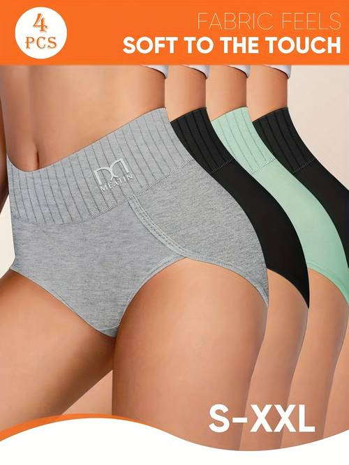 4 pack high waist tummy control briefs elegant solid high waistband non slip fit