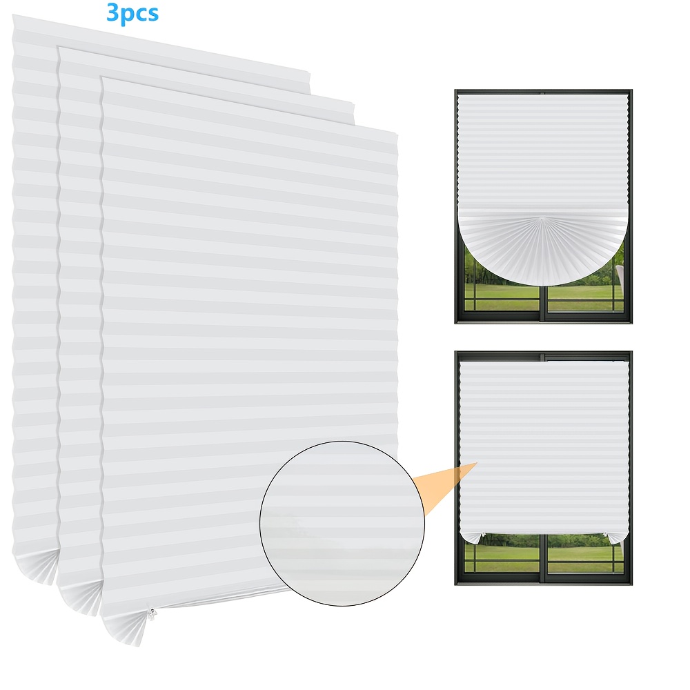 Image of 3pcs Minimalist Pleated Blinds/curtain/shades, Clever Semi-transparent And Breathable, No Drilling Required, , One-pull , Cuttable, Suitable For All Rooms, A Touch Of Elegant And To