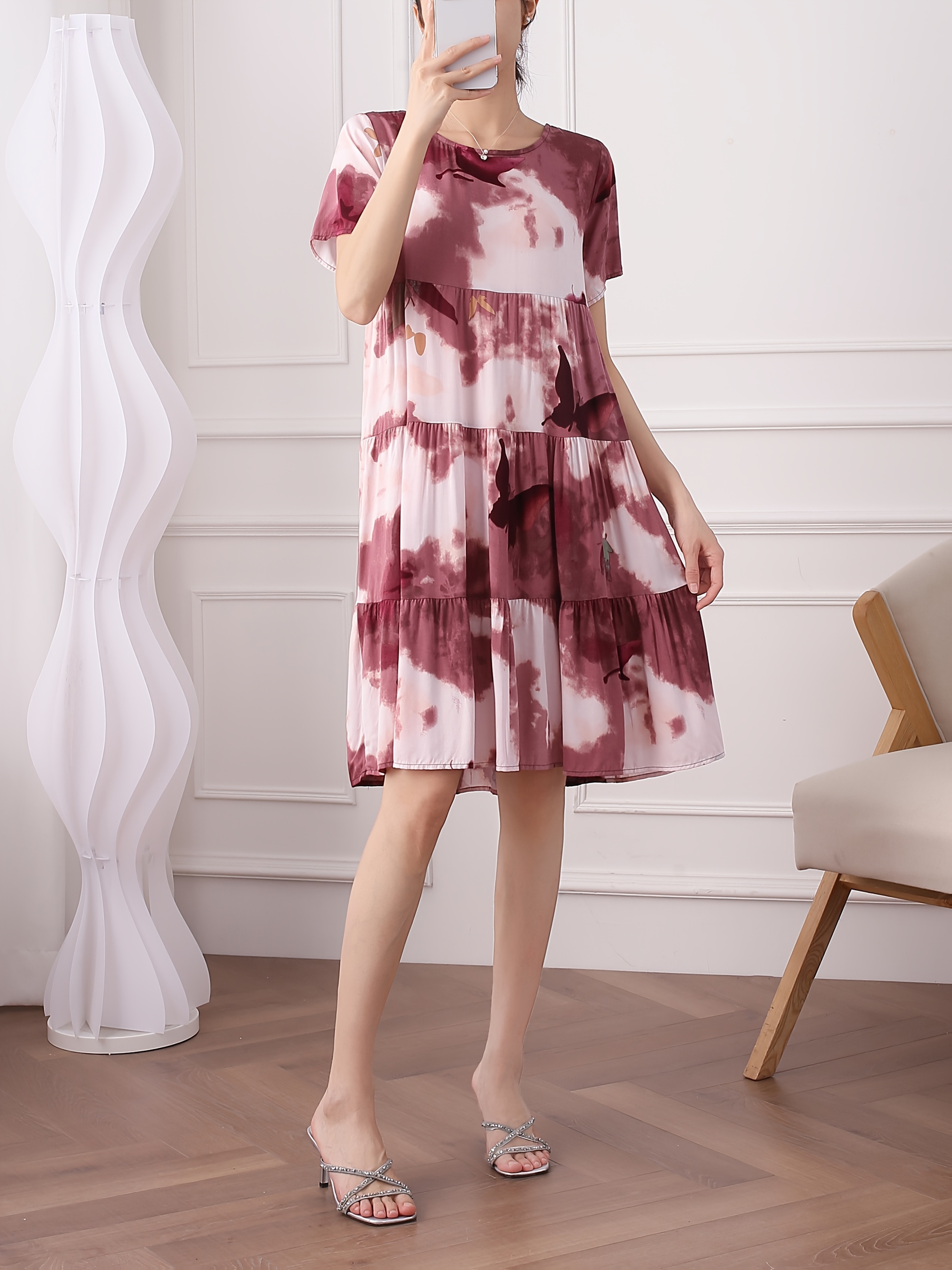 fitted lace wedding dress Wholesale Tie Dye Loose Midi Dress in Purple