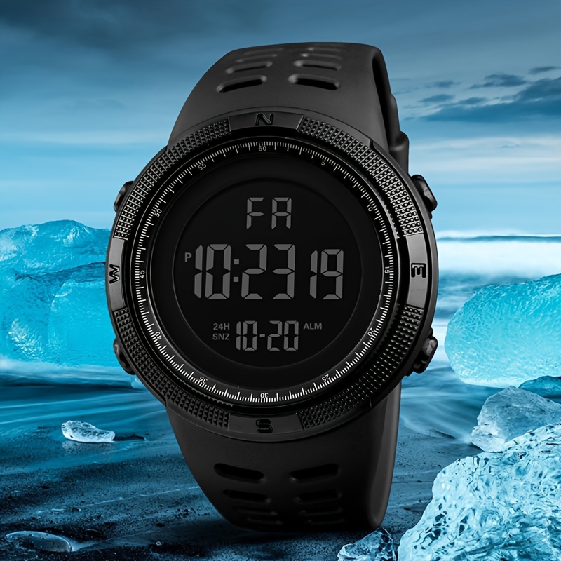 1pc, business Men's multifunctional watch with high-definition large dial, night light digital display, weekly calendar, timing, sports electronic watch