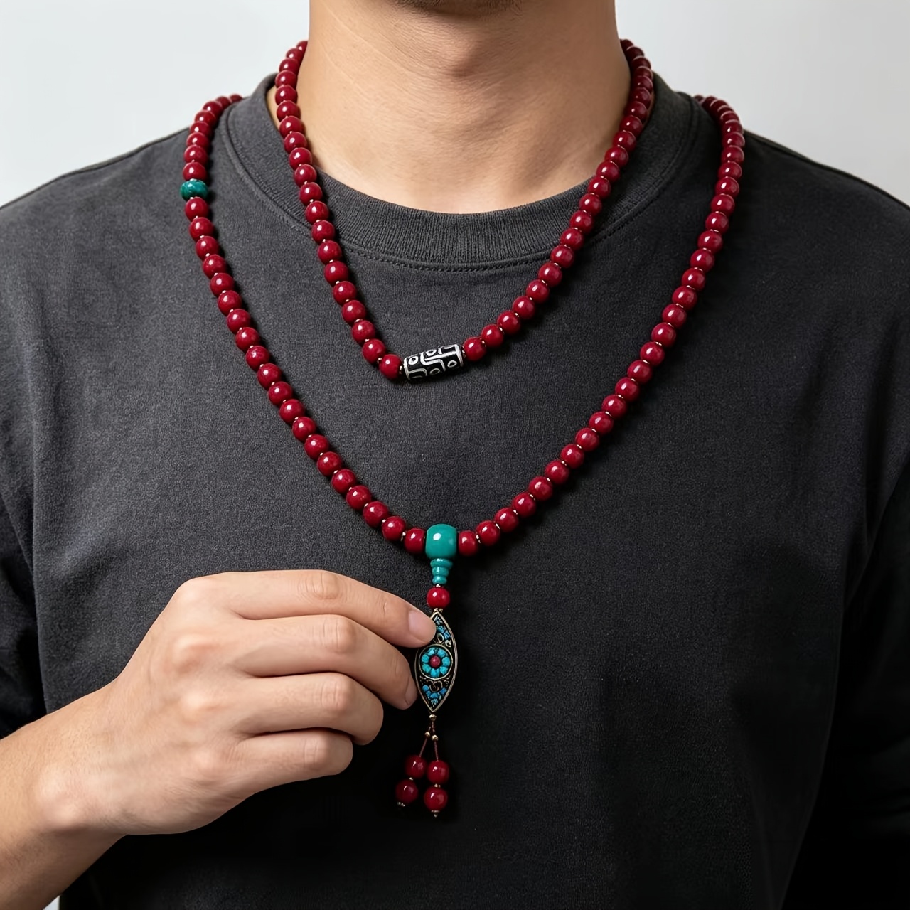Tibetan Snow Buddha Agate Bead Necklace, Unique Gift