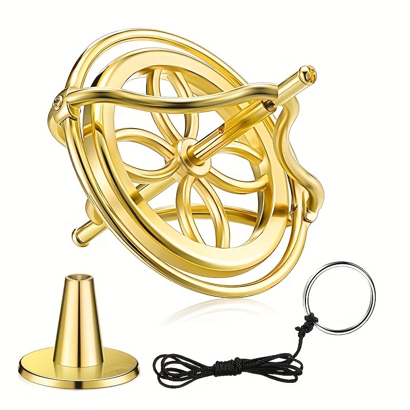 Image of Elegant Golden Metal Gyroscope - Anti-gravity, Complex Design Gyro With Keychain, Perfect For Educational Entertainment And Desk Decoration, Durable Alloy Material