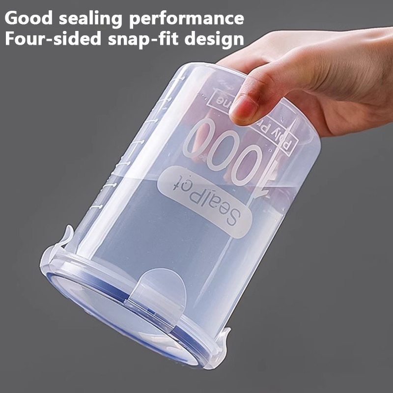 5pcs Set of 1000ml Transparent Sealed Containers, Suitable for Storing Grains, Whole Grains, Snacks, and Spices. Reusable Refrigerator Storage Boxes with Lids and Four-Corner Snap Closures. Round Containers Made of Transparent PP Plastic with Sealing