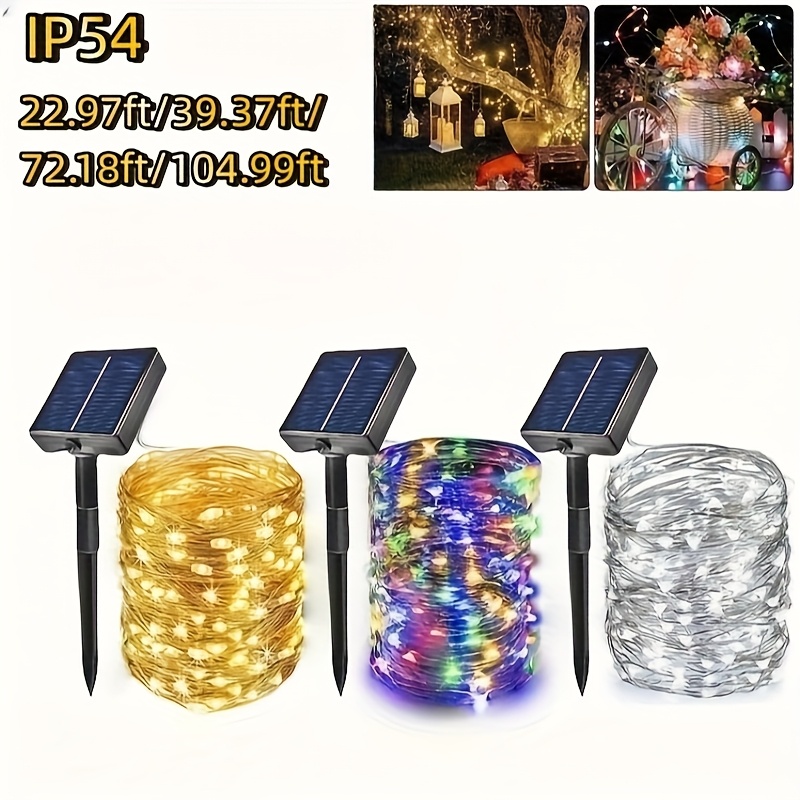 1pc solar string lights for outdoor use warm white multicolor 22 97ft 39 37ft 72 18ft 104 99ft solar fairy lights with 8 lighting   for courtyard   yard landscape wedding decoration ip54