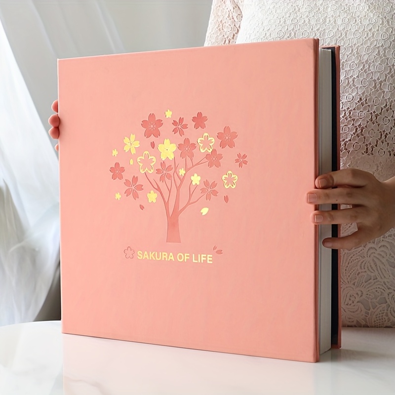 E-shop 1 Buch mit 120 Seiten, DIY Kunstleder Großes Kapazität Selbstklebendes mit Kirschblüten-Cover, Geeignet für Hochzeiten, Reisen, Familie,