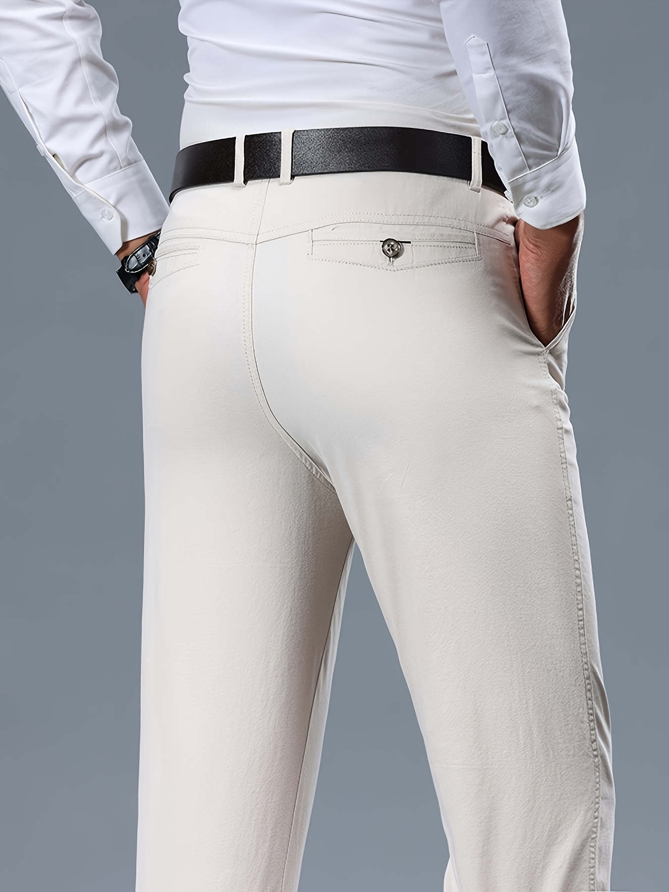 Men's Light Business Cotton Dress Pants - Straight Leg, Olive Green, 100% Cotton, Perfect for Office or Casual Outings