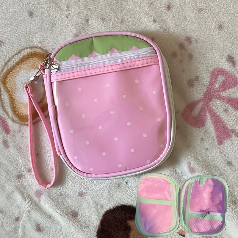TEMU Korean Style "polka Dot Piano Strawberry" Passport Holder, In 3 Colors, Travel Document Storage Bag, With Lanyard, Multi-functional Passport