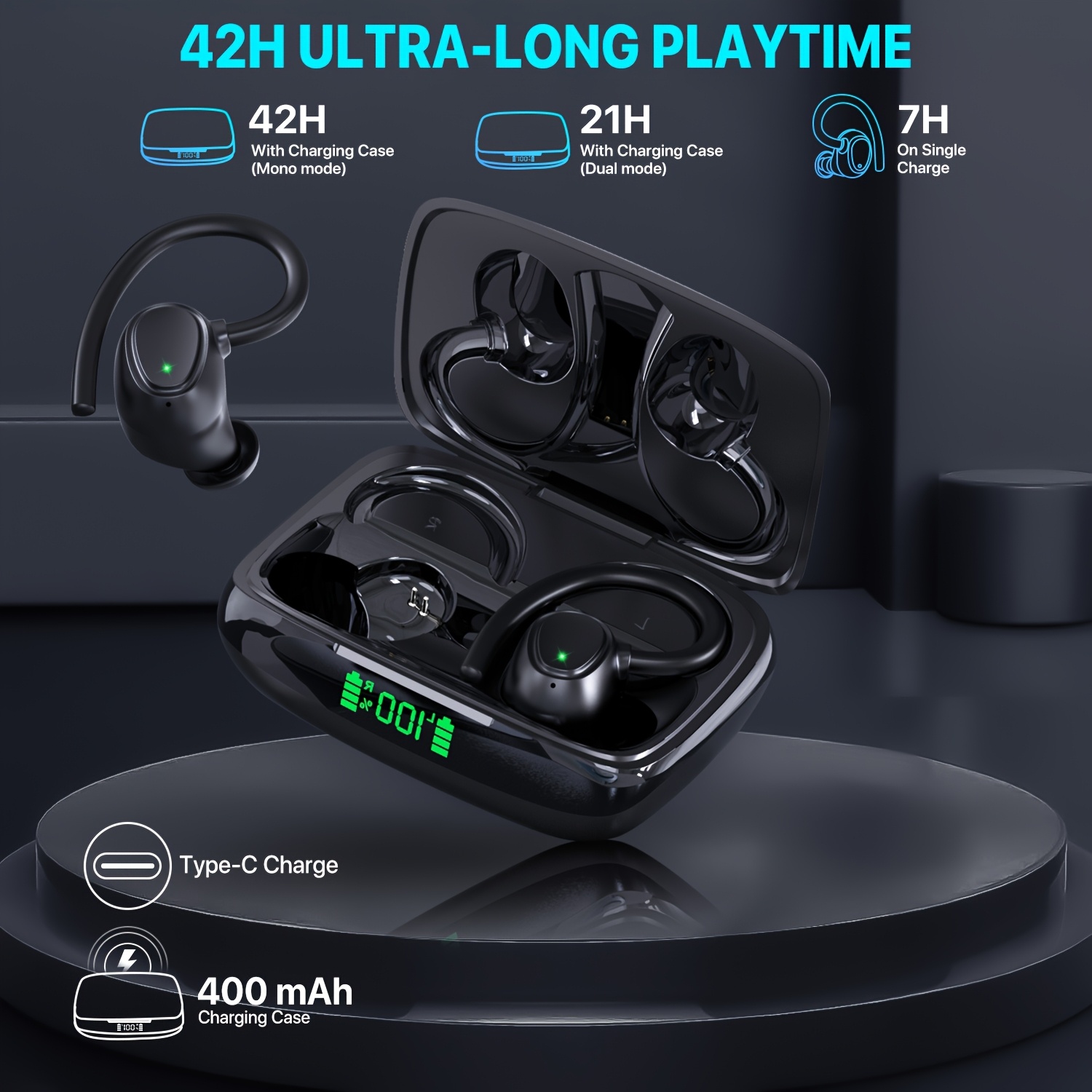 42-Hour Long-Lasting True Wireless Earbuds with Touch Control Ear Buds  Stereo Wireless Headphones with Microphone Fast Charging Case for