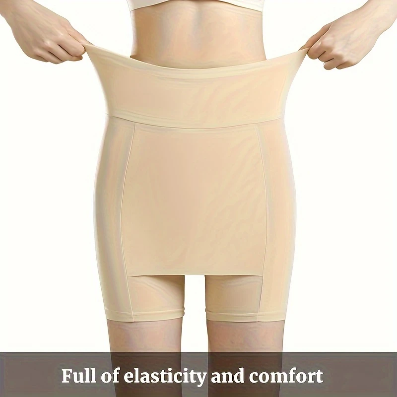 womens solid color high waist shaping shorts hip underwear summer lightweight double layer ice silk safety panties with tummy control details 2