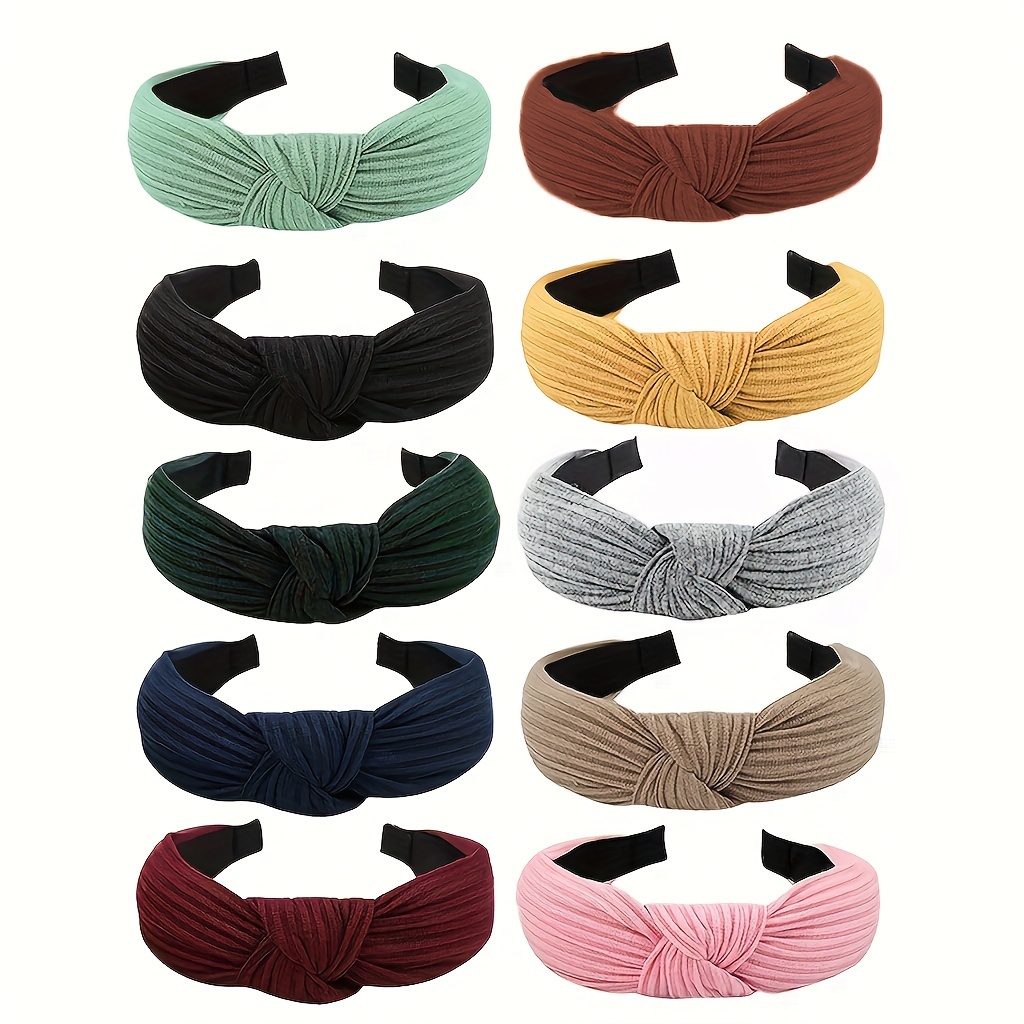 

10pcs Elegant Solid Color Wide Headbands Set - Simple, Chic Knotted Hair Accessories For Women & Girls, Valentine's Day