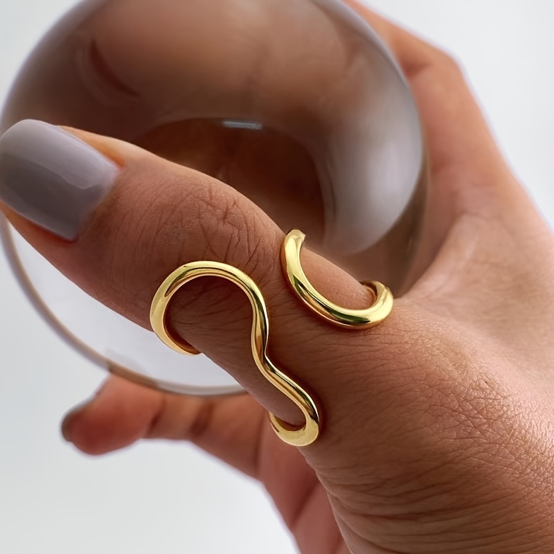 Bohemian Vintage Adjustable Asymmetrical Open Ring KC Golden Plated