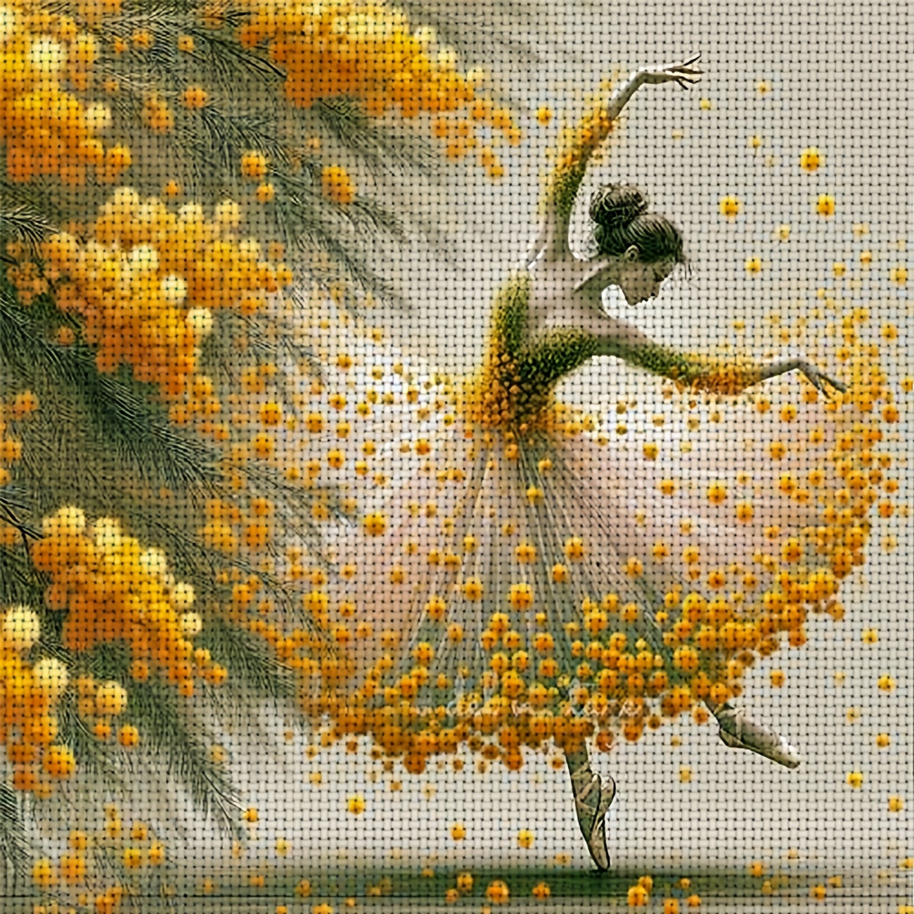 TEMU 1pc Cross Stitch Kit, "ballet Dancer With Flying Blossoms" | Includes Printed Canvas, Needles, Pattern, And Instructions, Ideal For Beginners,