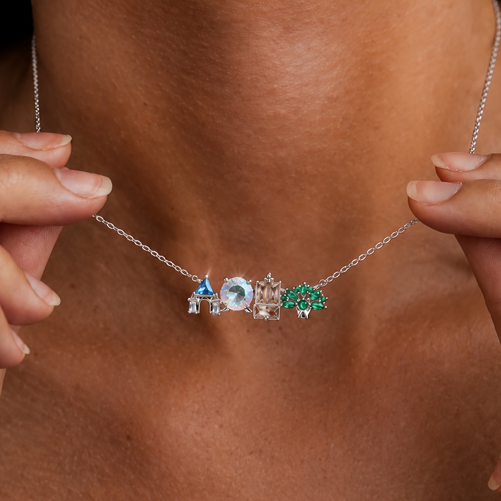 TEMU Sweet Colored Zirconia Cartoon Wheel Necklace, Women's Creative High-end Feeling Light Luxury Clavicle Chain, Versatile Waterproof And