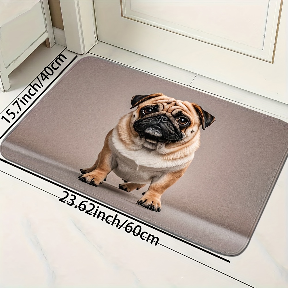 

Pug Print Comfort Doormat - Machine Washable, Non-slip, Lightweight, Rectangle, Knit Weave, Polyester Doormat With High-density Absorbent Sponge & Pvc Backing For Indoor Decor