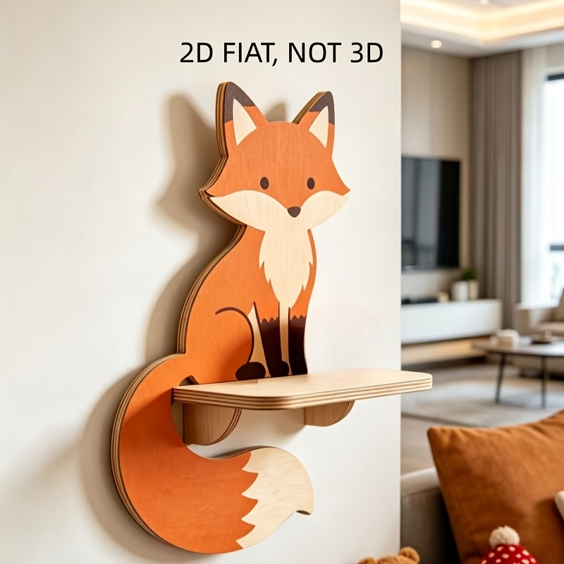 TEMU 2Dfiat - Étagère Murale en Bois de Renard de Dessin , Étagère Murale Plate en Bois 2D, Étagère Décorative de Tête de Lit de Chambre de Style