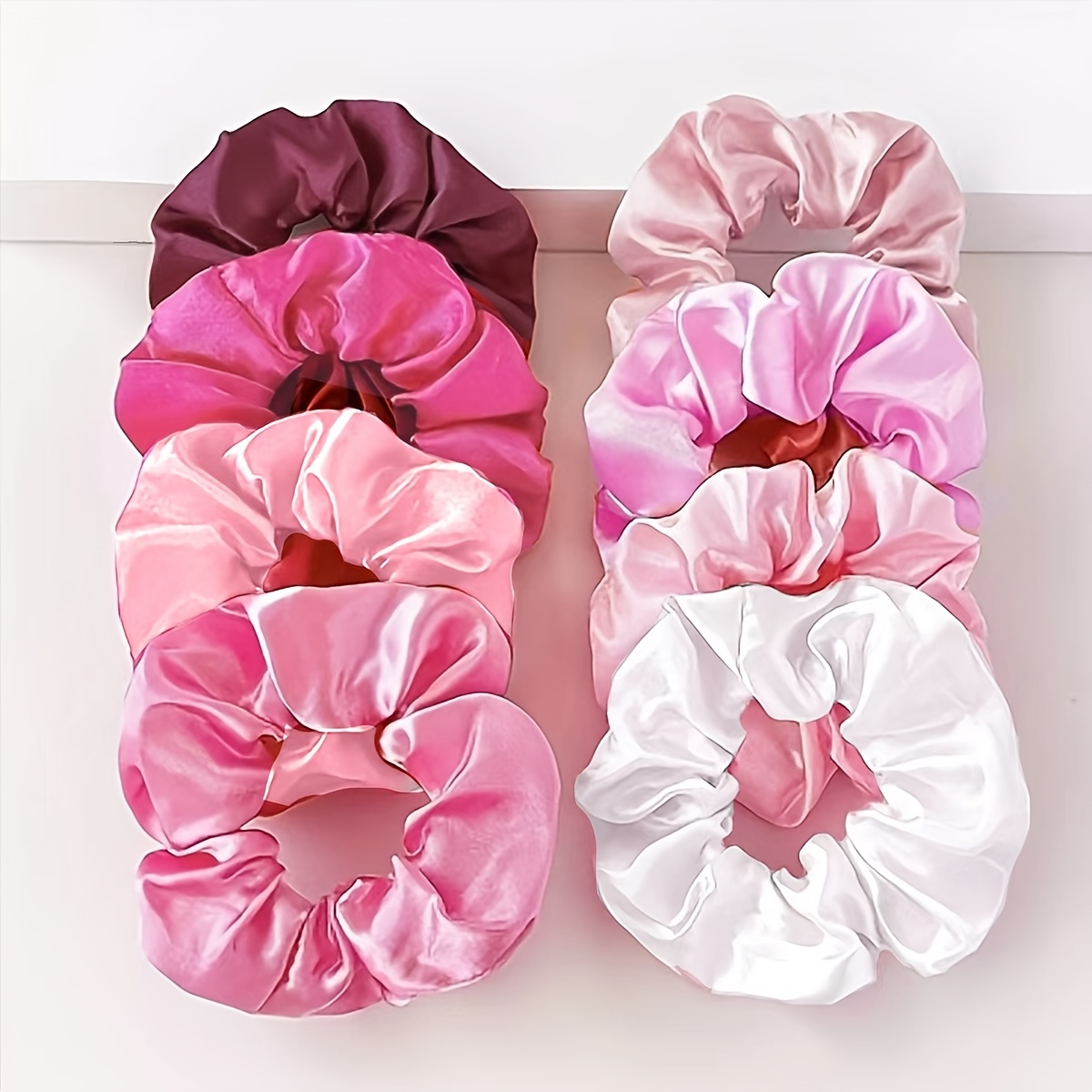 TEMU 8pcs Women' Satin Spandex Scrunchies, Versatile Fabric Hair Ties, Hair Accessories