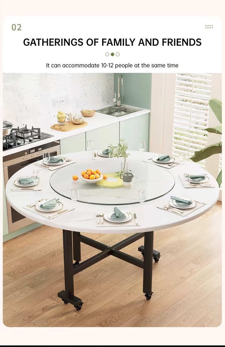 现代可折叠圆形餐桌，带 6 个轮子，可伸缩蝴蝶厨房桌，碳钢支架，小空间多功能折叠设计，硬木和人造木结构 商品详情 1