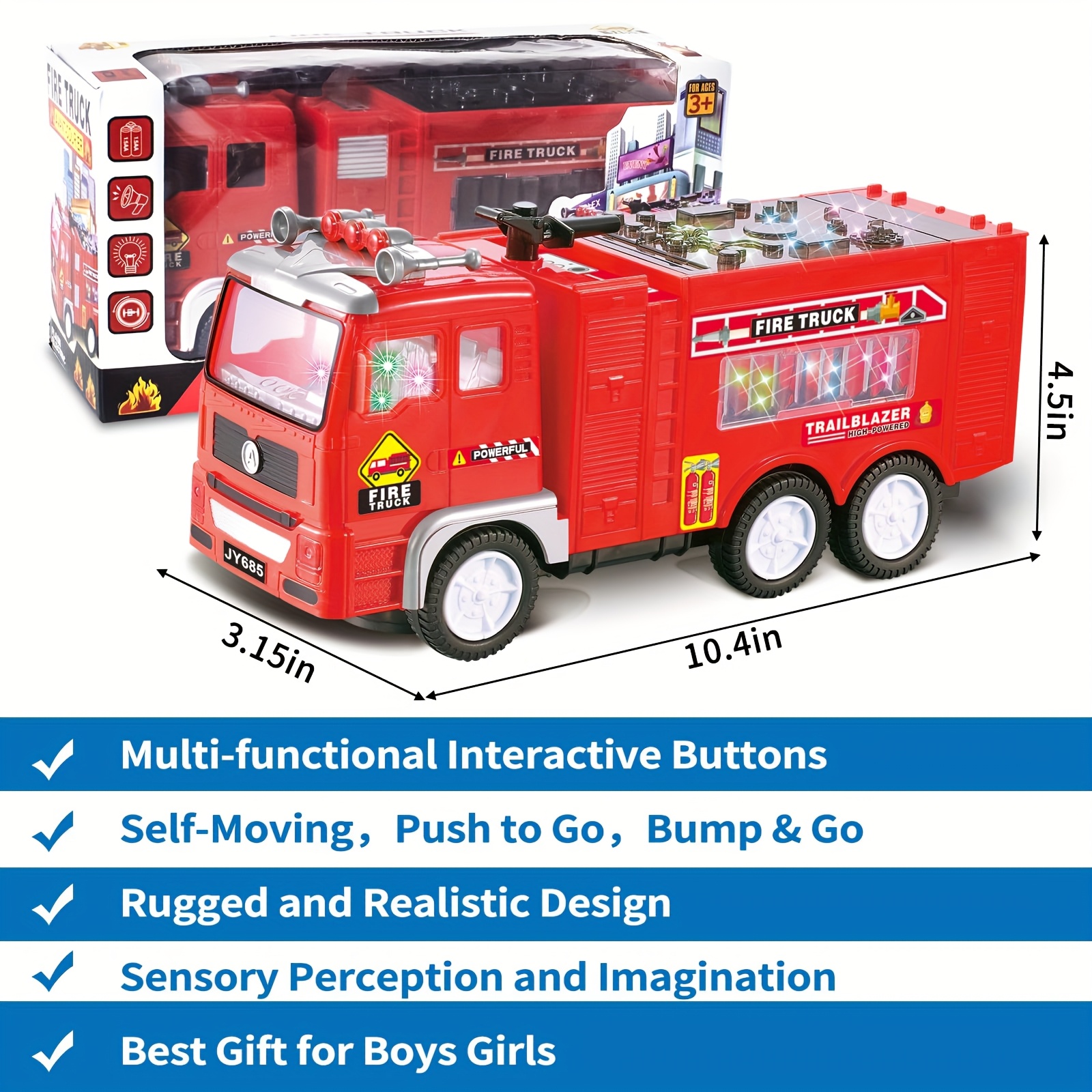 Children's Outdoor Furniture Fire Engine Model Toys With Sound 4D Light Show Universal Wheels Sliding Indoor Outdoor Toys Suitable For 3+4 5 6 7 8 Boys And Girls Birthday Gift Holiday Gift