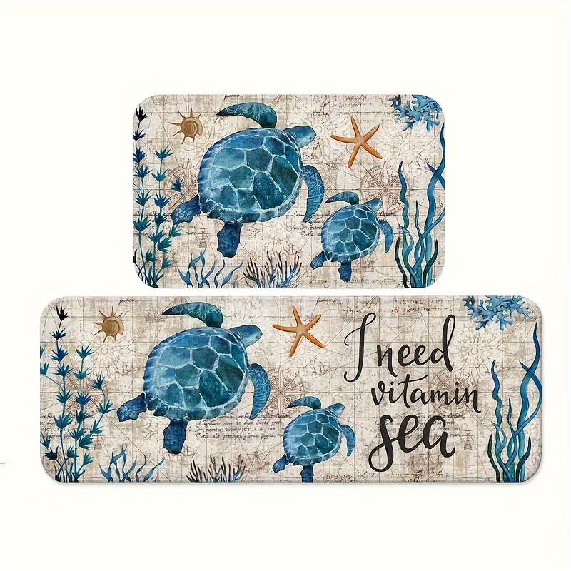 

Sea Turtle Kitchen Mat Set: Soft, Waterproof, And Quick-drying Kitchen Rugs With 'i Need ' Phrase - Perfect For Kitchen, Bathroom, Or Laundry Room