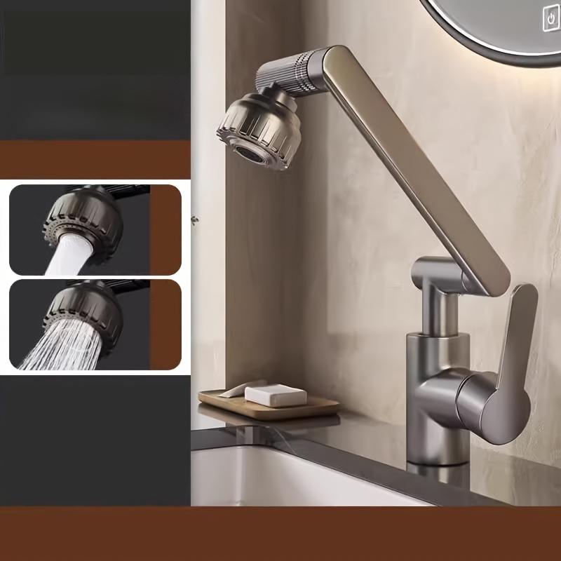 Adjustable Modern Robotic Arm Faucet, Multifunctional Hot And Cold Water Connection Basin Faucet, 360° Rotating Design Bathroom Basin Faucet, Used For Washing Hair, Face And Hands, , Durable Structure