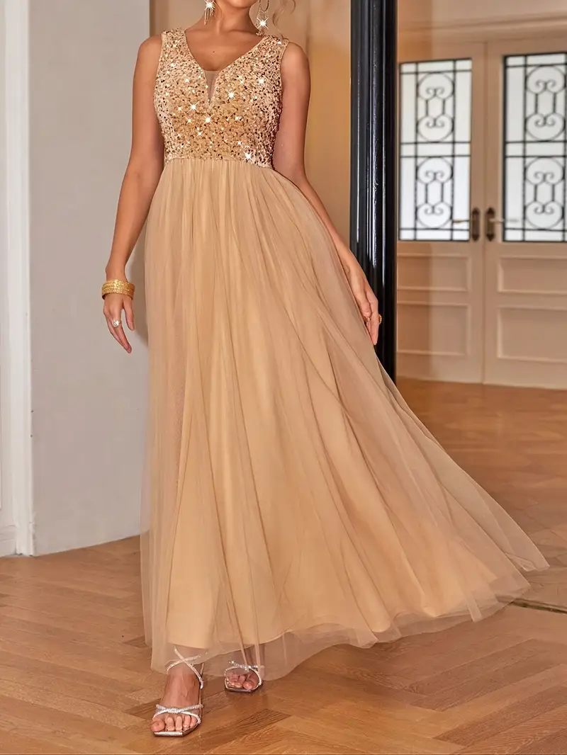 sequin mesh spliced v neck sleeveless ballet long evening - Temu Greece sequin mesh spliced v neck sleeveless ballet long evening - Temu Greece