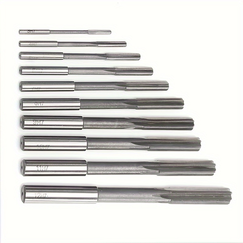 

10pcs Steel Reamer Set, 3-12mm Sizes, Straight Flute Milling With H7 Tolerance - Ideal For Metal & Aluminum, Round Shank Design, No Power Needed