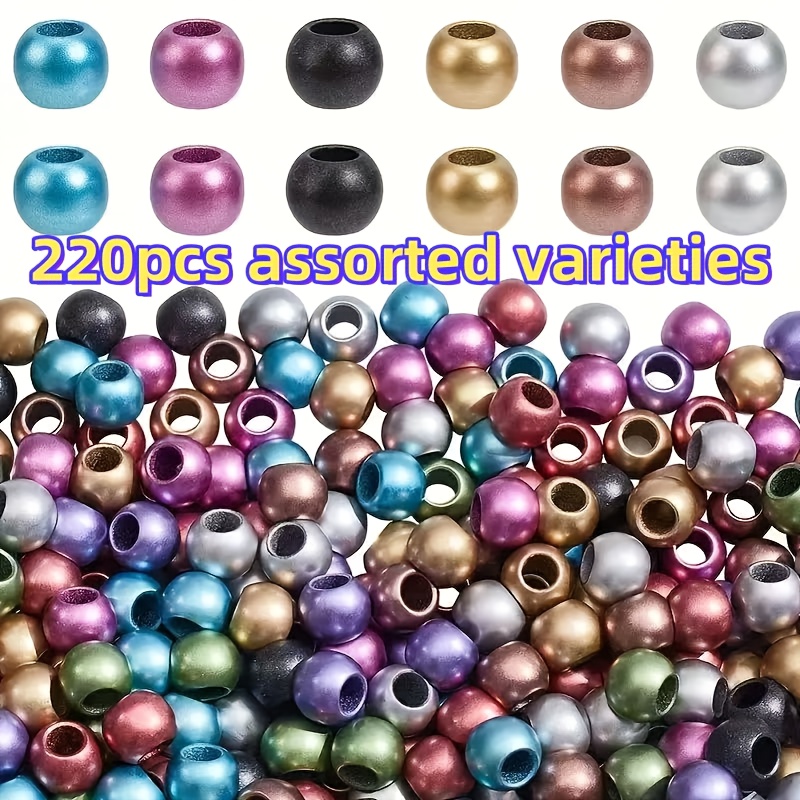 TEMU 220pcs Random Colors Matte Opaque Beads With Large Holes - Multicolor Mix, Suitable For Jewelry Making, Braid Additions, Ideal For Creative