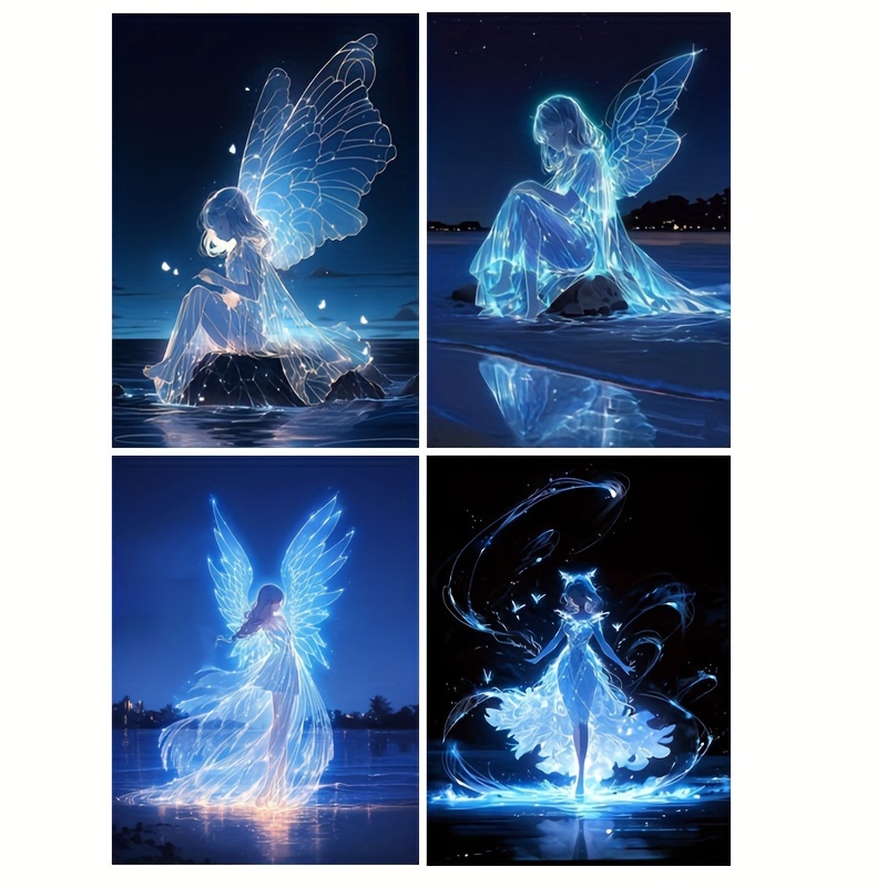 

Set Of 4 5d Diy Diamond Art Painting Cartoon Wings Character Diamond Art Mosaic Decorative Painting