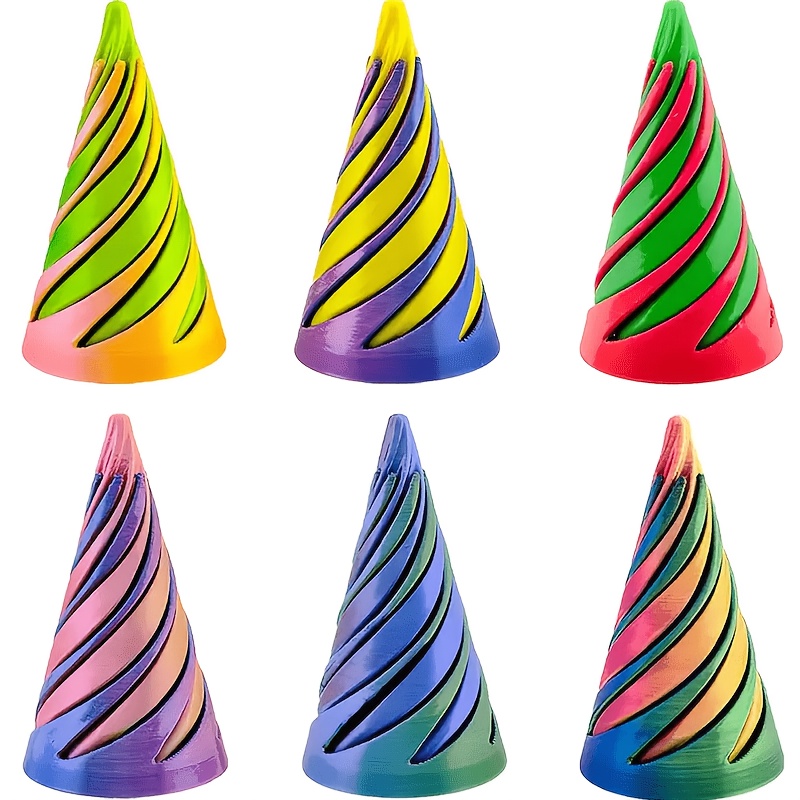 TEMU 6pcs Spiral Cone Fidget, Cone, 3d Printed Decompression Mini Spiral Cone Pyramid Sitting On A Standing Desk For Home Office Desk Decoration