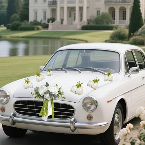 7pcs new wedding car decoration set with artificial flowers for the front of the car wedding supplies for wedding car arrangement in white pink floral decorations for party and ceremony car setups