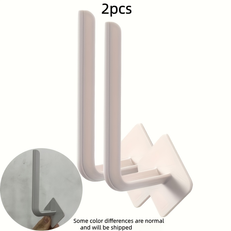 Image of 1/2/5pcs Plastic Hook With Strong And Nail Free Adhesive Hanger Non Punching Multifunctional Traceless Kitchen Storage Rack, Utility Hooks, Random Style