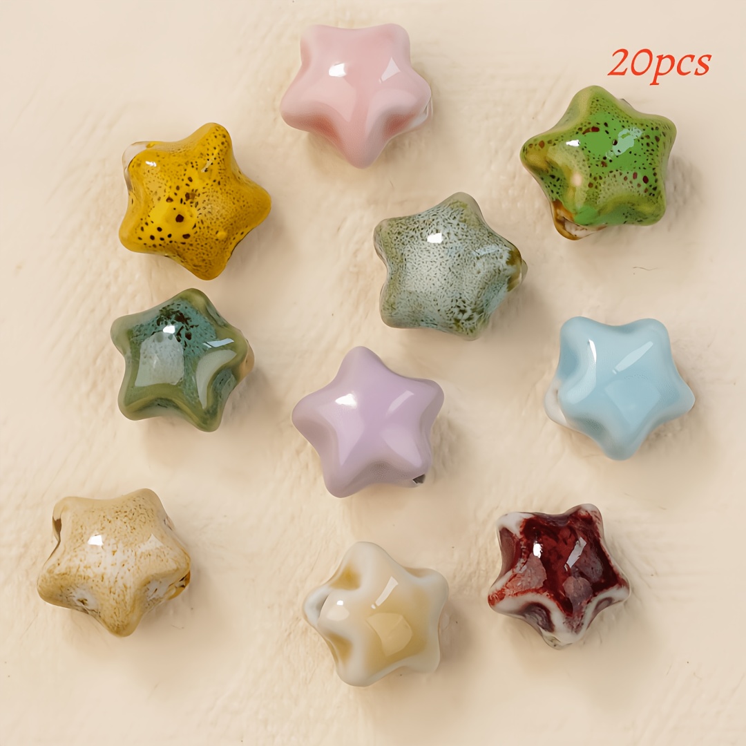 TEMU 20pcs Star-shaped Ceramic Beads 17mm - Multicolor (,,,,,,) - Non-slip Suitable For Making, Bracelets, Necklaces, Earrings - Beginner-friendly