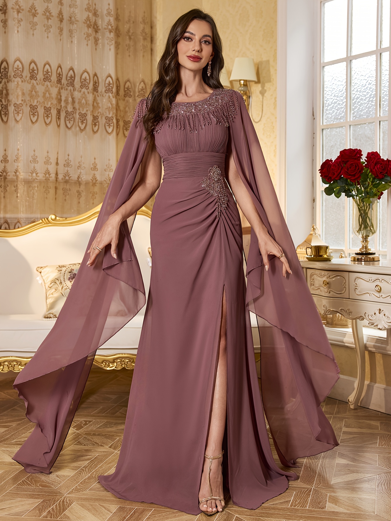 green emerald velvet dress Evening Sheath V-Neck Beaded Floor-Length Lace Gown M6435 by Clarisse 24 / Dark Gray