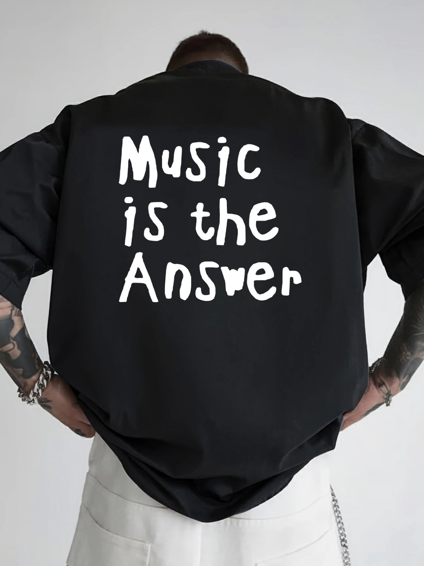 Maglietta Da Uomo In Cotone Girocollo Con Stampa Music Is Answer_voghion.com