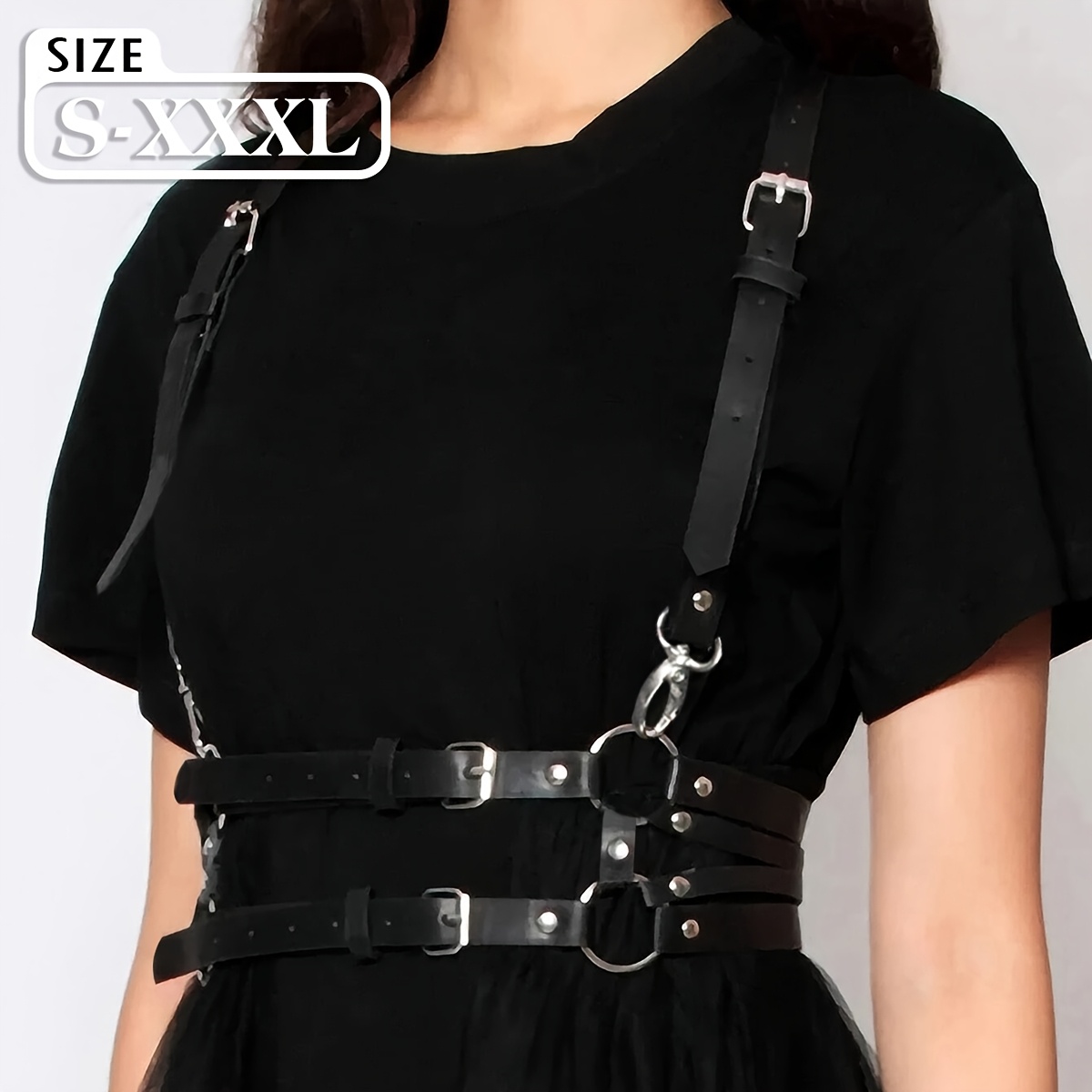 Harness Belt PU Leather Waist Strap Punk Y2K Gothic Cosplay Harness Belts For Woman REETAN Punk Gothic Leather Wing  main image 2