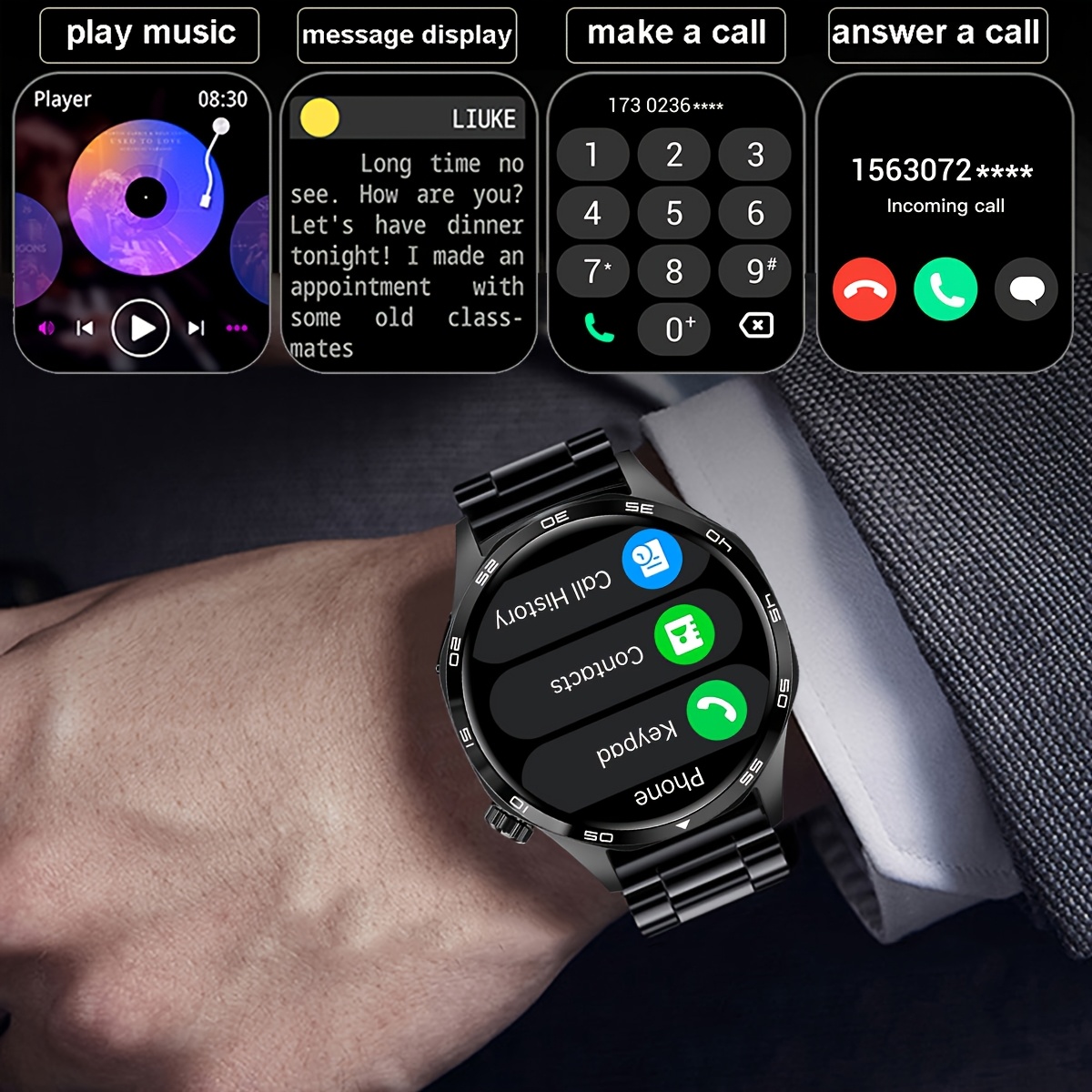 Montre Connectée Appel sans Fil 1.46 pouces | Résistante à l'eau IP68, Plus de 100 Modes Sportifs Intégrés, Suivi des Pas, Distance et Calories, Support Multi-Langues, Visages d'Horloge Librement Switchables, Montre Homme