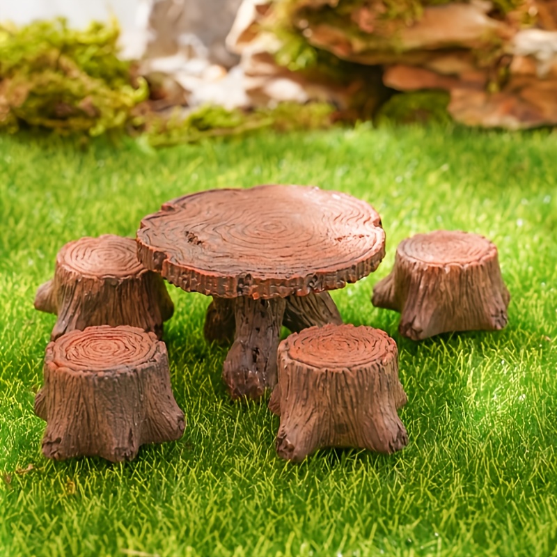miniature rustic tree stump table stool set resin fairy Temu Germany