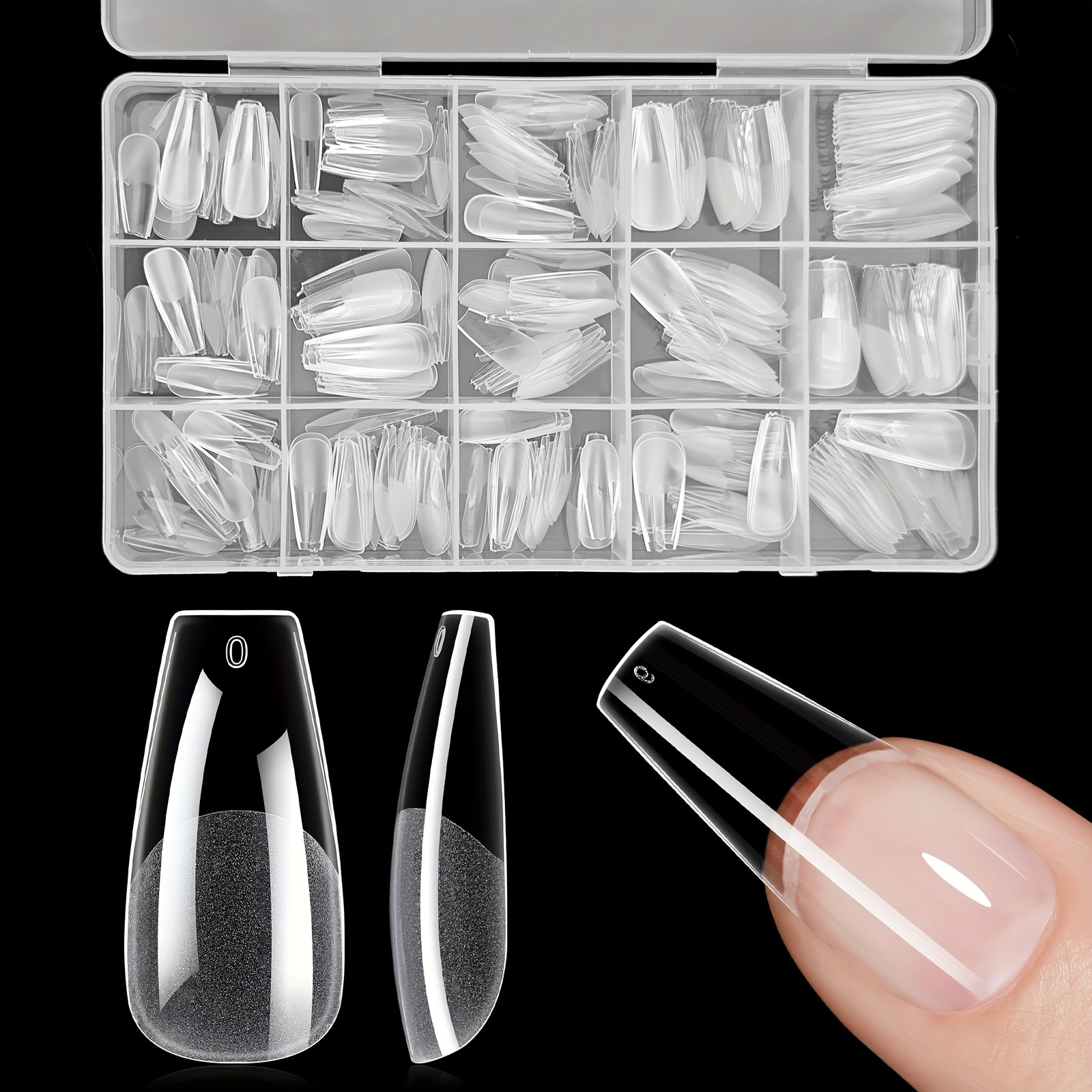 

240/330pcs Medium Coffin Nail Tips, Soft Gel, Half Matte Finish, Full Cover, Medium Long, Clear Acrylic, Pre-shaped, 13 Sizes, False Press-on Nails For Extension, Diy Manicure Salon Quality