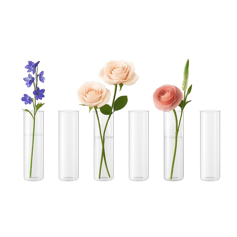 TEMU 6pcs Set Of Glass Vase Set, Light Luxury High Aesthetic Flower Vase, Room Desktop Decoration, Used For Making Centerpieces, Transparent Small