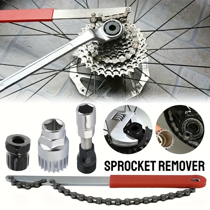 

Universal Bicycle Cassette Freewheel Removal Tool Kit With Chain Whip And Auxiliary Wrench - Durable Stainless Steel Sprocket Remover Set For Mountain Bike Repair And Maintenance