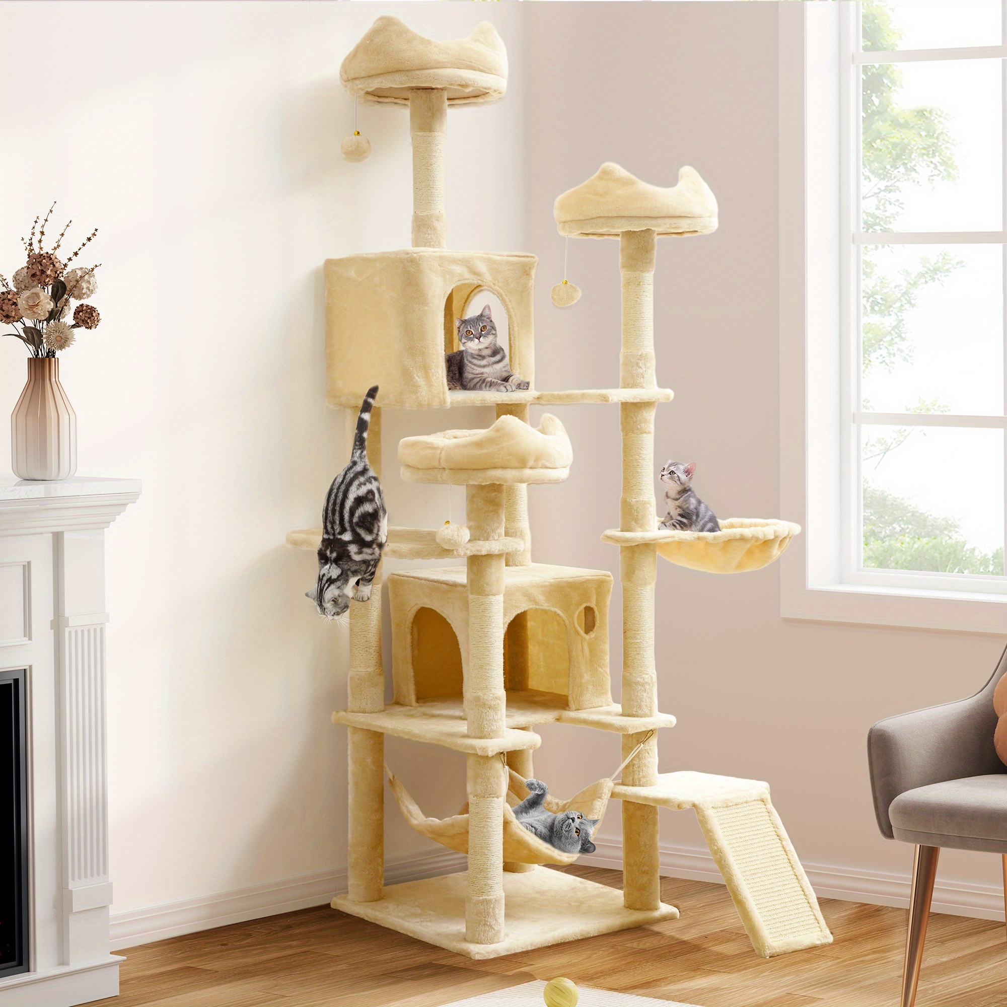 

Yintatech 75" Tall Wooden Cat Tree Playhouse With Condos, Scratching Posts, Large Multi-level Cat Tower For Indoor Cats,